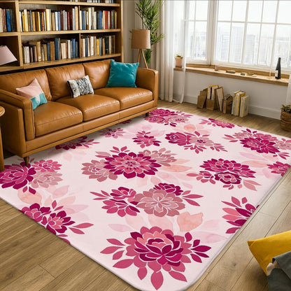 Flower Area Rug, Floral Modern Leaf Petal Spring Peach Low Pile Sponge Aesthetic Rectangle Home Floor Carpet Rugs for Living Room Bedroom Under Table Dining Decor 5' X 7'