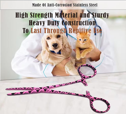 A2Z SCILAB Dog Pet Ear/Nose Hair Puller Grooming Hemostat Locking Forceps Pliers, 5.5" (14cm), Straight (Pink Paws)