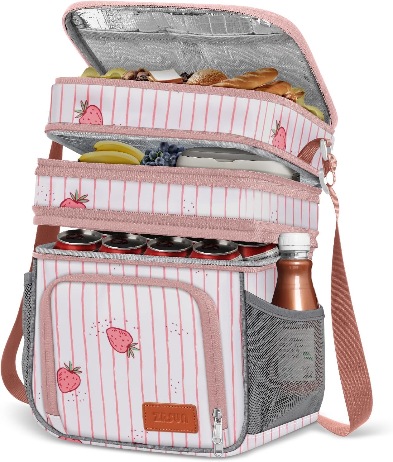 ZRSUN Insulated Lunch Bag for Women Men, Reusable 3 Layers Lunch Box Women, Expandable Reusable Water-resistant Lunch Box for Work Travel Office Picnic Hiking (Pink)
