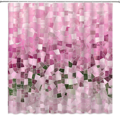 AMFD Modern Geometric Shower Curtain Pink Abstract Stained Glass Art Bathroom Curtains Decor Fabric Set Include Hooks,(70" WX70 H)