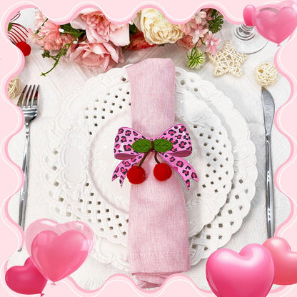 10 PCS Valentine's Day Napkin Rings Wood Pink Bow Napkin Rings Wedding Napkin Ring Holders Romantic Table Decor for Valentine's Day Anniversary Dinner Party