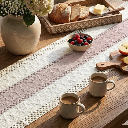 Artoid Mode Pink Farmhouse Rustic Table Runner, Seasonal Holiday Hollow Kitchen Dining Table Decoration for Home Party Decor 12x72 Inch