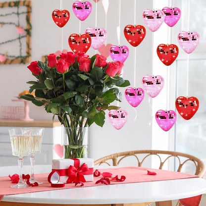 FYSUIMU 24Pcs Valentine Heart Shaped Hanging Ornaments Mirror Disco Ball Tree Bauble Red Pink Hanging Ornament for Valentine Wedding Anniversary Party Supplies