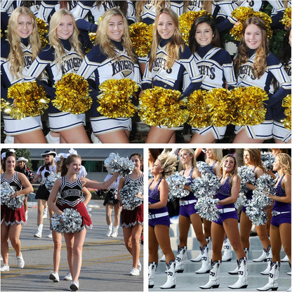 6Pcs Cheerleading Pom Poms Matte Metallic Foil Cheer Pompoms with Baton Handle, Kids Adults Team Spirit Cheering Stuff for Sports Games Carnival
