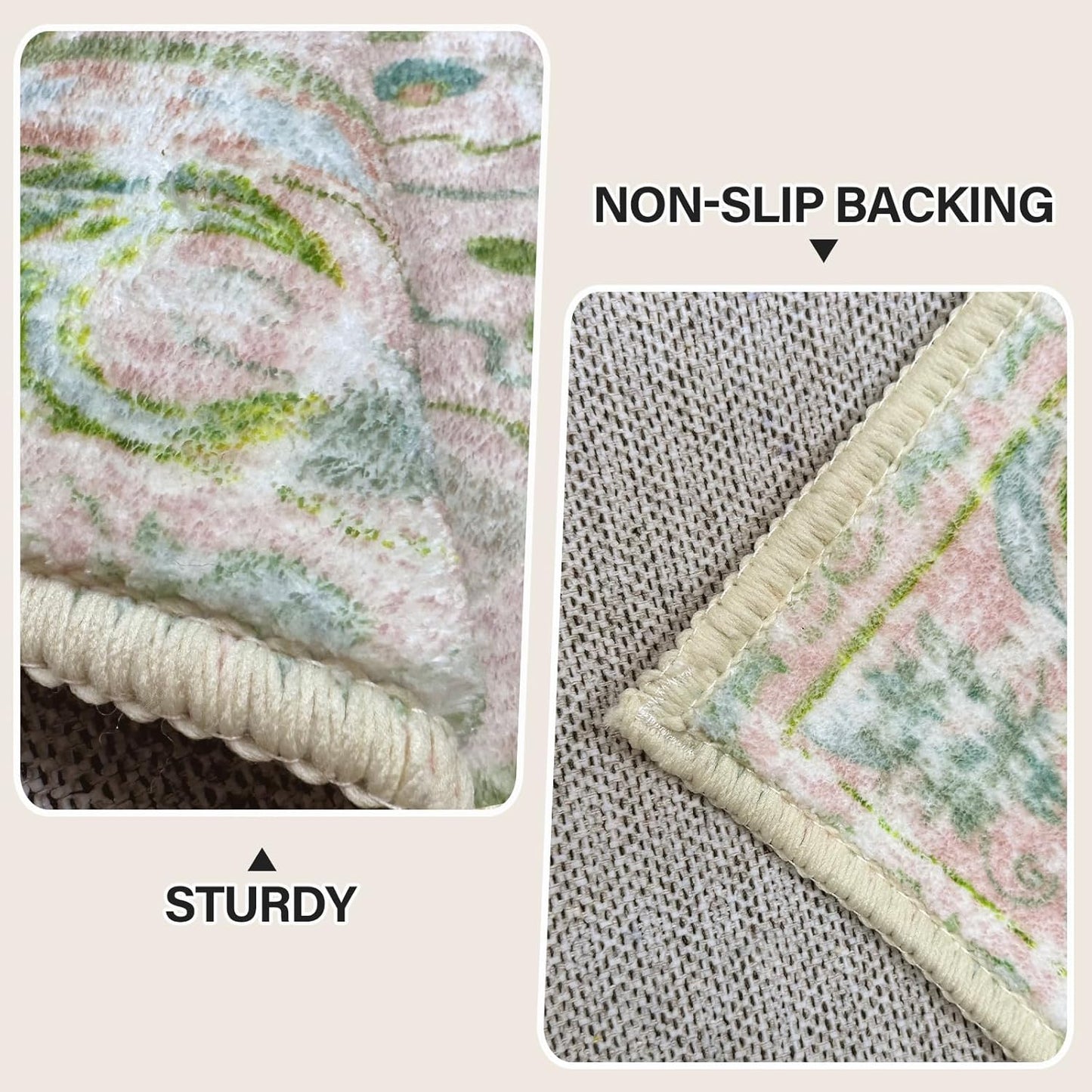 Vhong Boho Area Rugs Vintage Washable Neutral Modern Dusty Pink and Green 2x3 Non Slip Small Carpet for Hallway Bathroom Entryway Girls' Room