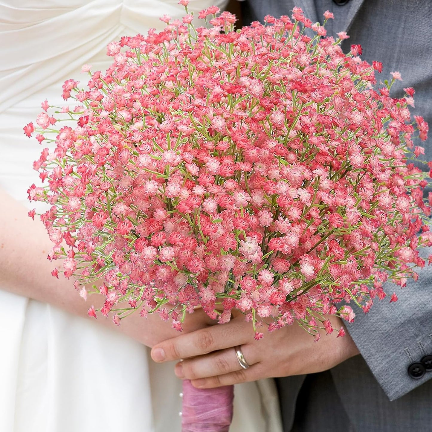 N&T NIETING Babys Breath Artificial Flowers Bulk, 15Pcs Fake Gypsophila Bouquet Flowers Real Touch Faux Babies Breath Arrangement for Wedding Floral Party Home Centerpieces Vase Decoration, Pink