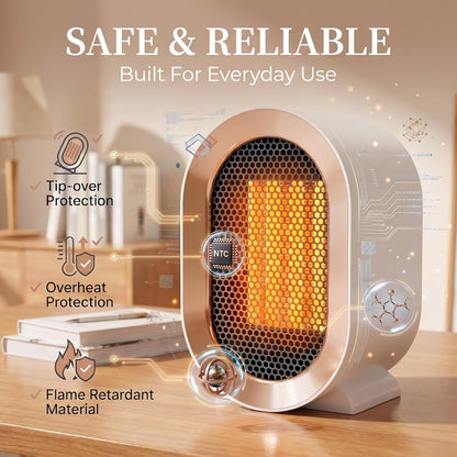 Indoor Electric Portable Space Heater, 1200W Personal Desk Heater, Fast Quiet Heating Ceramic with Thermostat for Small Room,Bedroom and Office Use (Pink)
