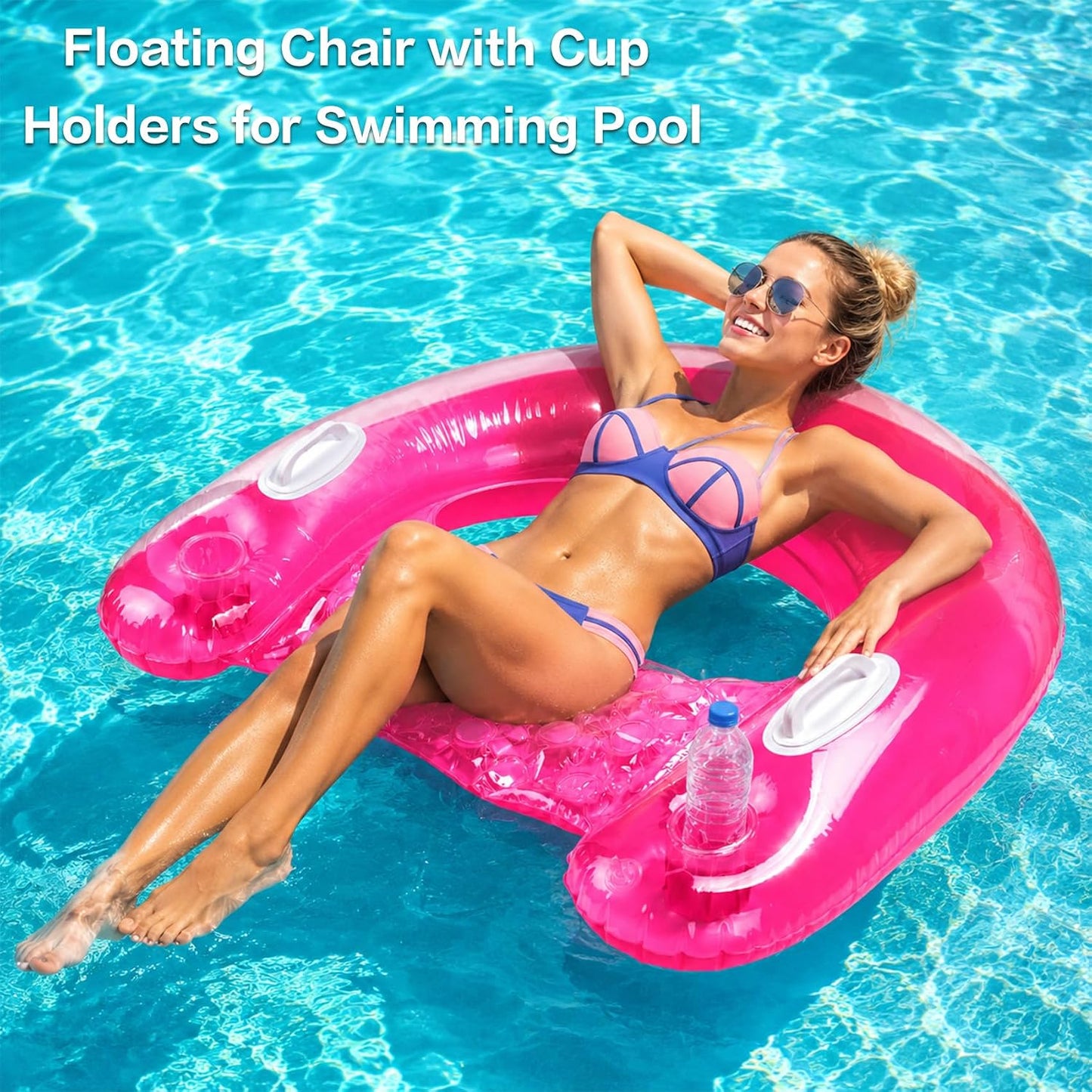 Inflatable Pool Floats Adult, PVC Material Floating Lounge Chairs with Cup Holders, Comfortable Hammock Noodle Mat Floating Beach Seat for Party Summer, Pool, Lake, Beach or River Relaxation