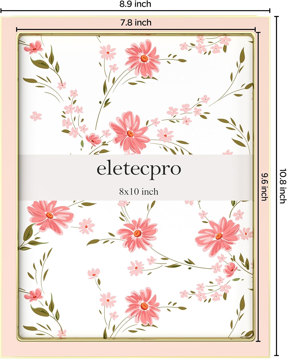 eletecpro 8x10 Enamel Picture Frame with Real Glass Cover, Cute Photo Frame with Gold Metal Edge, Horizontal and Vertical Display Pictures 8 by 10 for Tabletop and Wall Decor, Pink, 1 Pack