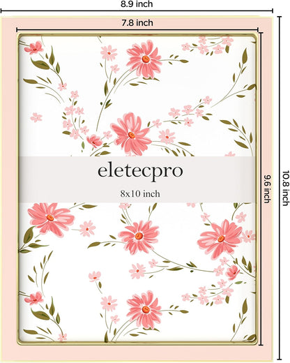eletecpro 8x10 Enamel Picture Frame with Real Glass Cover, Cute Photo Frame with Gold Metal Edge, Horizontal and Vertical Display Pictures 8 by 10 for Tabletop and Wall Decor, Pink, 1 Pack