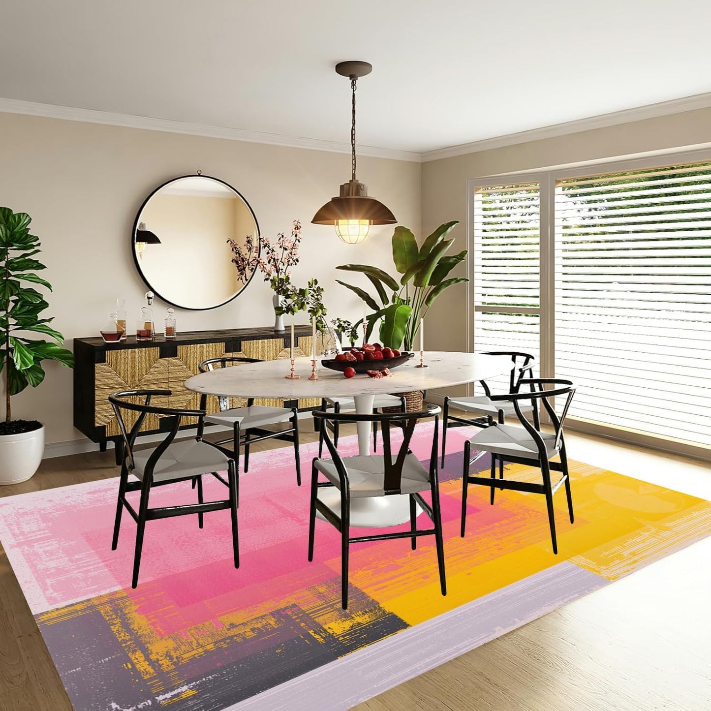 Pastel Pink Yellow Grey Modern Abstract Aesthetic Area Rug 4x6 Washable Soft Wool Art Decor Rug for Living Room Bedroom Diningroom Minimalist Nursery Dorm Room Home Office Indoor Carpet Mat