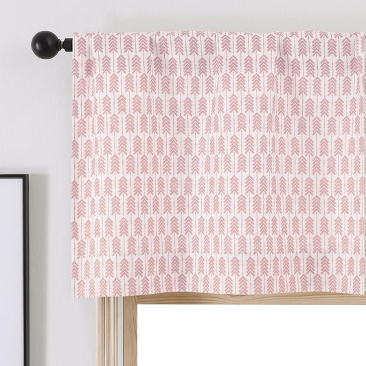 Gwine Arrow Valances for Windows - Light Filtering Faux Linen Short Window Valances Curtains, Farmhouse Rod Pocket Small Valance Kitchen Curtains for Living Room Bedroom, 52Wx18L, 2PCS, Pink
