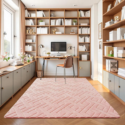 5x7 Pink Washable Area Rug for Girls Bedroom Living Room, Modern Geometric Shag Non-Slip Rugs, Fluffy Plush Soft Memory Foam Carpet for Kids Room Nursery Decor