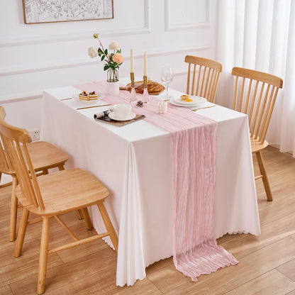 10 Pack Pink Table Runner 21x120 Inch Light Pink Cheesecloth Table Runner 10FT Boho Gauze Table Runners Long Cheese Cloth Table Runner Semi Sheer Runners for Wedding Bridal Baby Shower Party