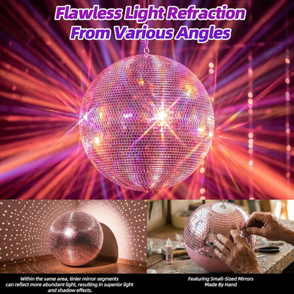 16 Inch Mirror Disco Ball lamp, Pink 16" Disco Ball Decor Hanging Disco Ball for Party Wedding Holiday Home Decoration, Replacement Mirror x 20pcs (Pink, 16inch)
