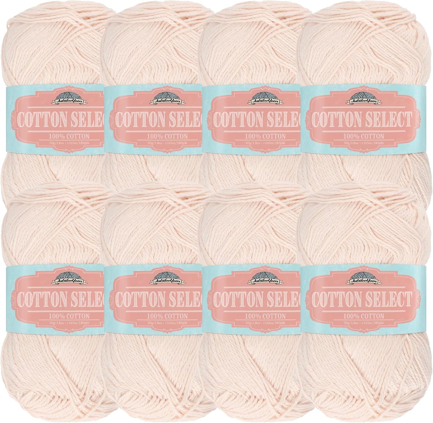 JubileeYarn Cotton Select Yarn - 50g/Skein Sport Weight - Blushed Peach - 8 Skeins