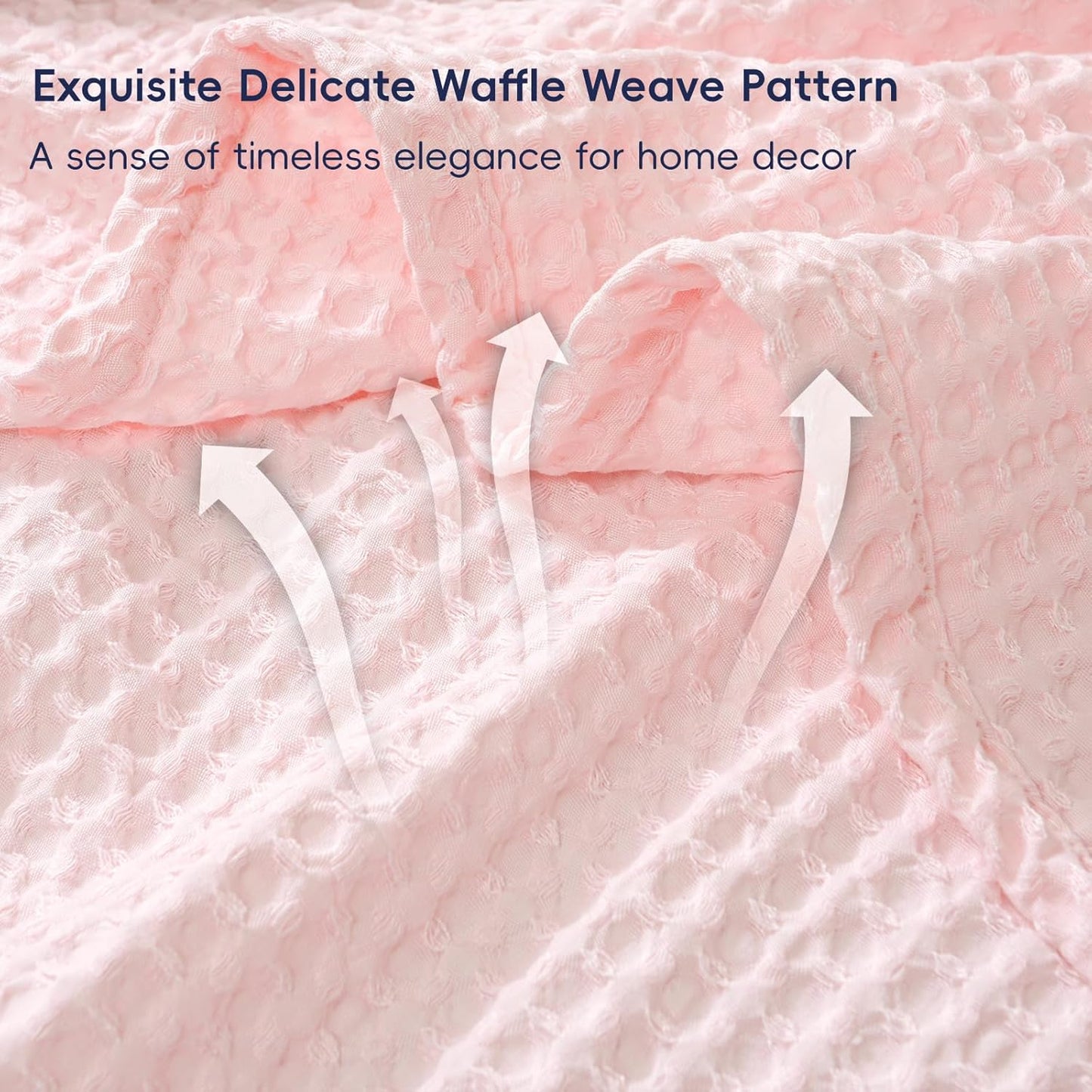 PHF Ultra Soft Waffle Weave Blanket King Size 104"x 90"- Washed Lightweight Breathable Cozy Woven Blanket for Bed - Aesthetic Decor for Couch Bedding Sofa Home Car - Light Pink