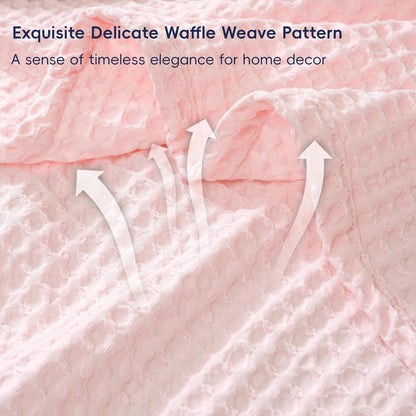 PHF Ultra Soft Waffle Weave Blanket King Size 104"x 90"- Washed Lightweight Breathable Cozy Woven Blanket for Bed - Aesthetic Decor for Couch Bedding Sofa Home Car - Light Pink
