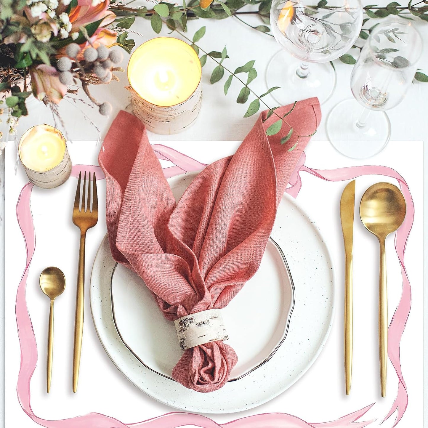 JarThenaAMCS 50 Sheets Pink Bow Paper Placemat Coquette Bowknot Place Mat Cute Disposable Table Mat for Bachelorette Party Dinner Table, 14 x 10 Inch
