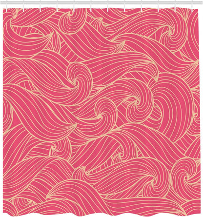 Ambesonne Ocean Shower Curtain, Abstract Pattern Waves and Cloud Fashion Modern Style Work of Art, Cloth Fabric Bathroom Decor Set with Hooks, 69" W x 84" L, Hot Pink and Pale Peach