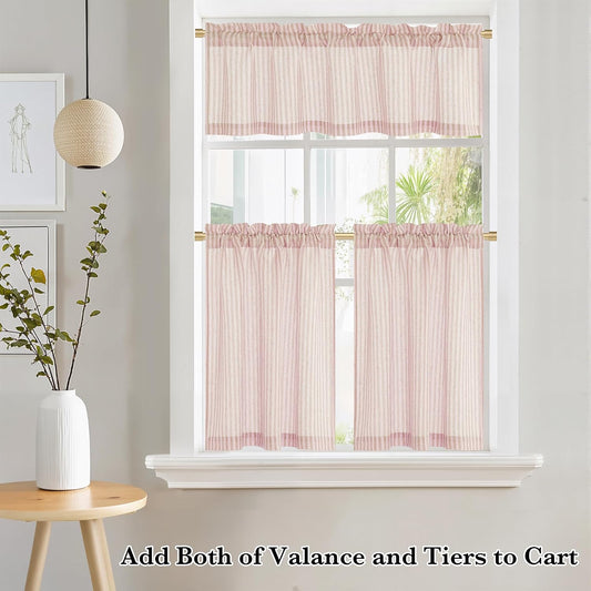 NICETOWN 18 Inch Light Pink for Window Linen Curtains, Striped Design Living Room Curtain for Small Window, Rod Pockets Bedroom Kitchen Valance, 1 Panel, W52 x L18