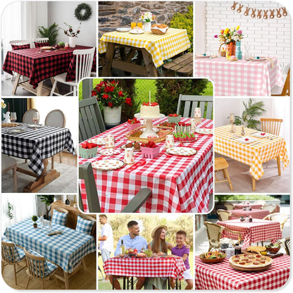 Mulbozy 4 Pcs Pink Gingham Tablecloth 54 × 108 Inches Pink and White Checkered Table Cloth Disposable Plastic Waterproof Tablecover for Outdoor Picnic, Birthday Party, Holiday Dinner