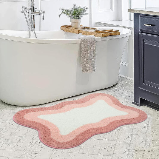 HAOCOO Pink Bathroom Rugs Non Slip 20X31 inch, Ultra Soft Absorbent Irregular Shape Bath Rug, Microfiber Washable Non-Slip Bathmat Boho Decor for Bedroom Bathroom Floor Tub Shower