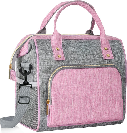 IDEATECH Insulated Lunch Box for Women, Cute & Reusable Cooler Lunch Bag for Work, Office & Picnic, Leak-Proof Tote with Shoulder Strap (Pink)