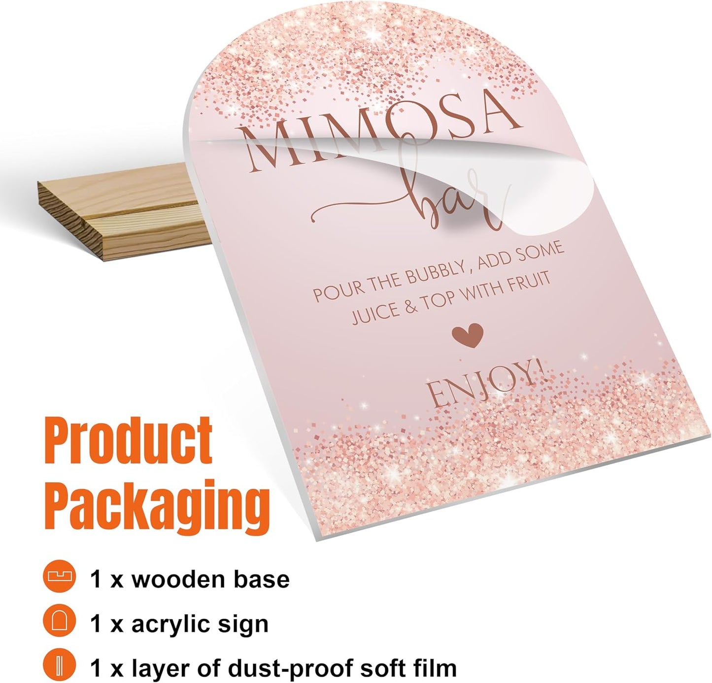 Mimosa Bar Sign For Table, Pink Sparkle Acrylic Mimosa Bar With Base Supplies For Baby Shower Bridal Shower, Decorations For Wedding Bachelorette Engagement Party, Welcome Sign Stand For Party -14