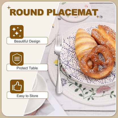 uxcell Round Placemats, 11.8 Inch Cotton Rope Braided Place Mats, Heat Resistant Woven Table Placemats, for Home Wedding Holiday Party, Peach Pattern