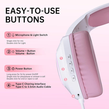 AOC Wireless Gaming Headset Compatible with ps5/4, PC, USB-C & Bluetooth 5.4 & 2.4GHz Gaming Headphones with Noise Canceling Mic, 7.1 Virtual Surround,20ms Latency, 45H, RGB- Pink