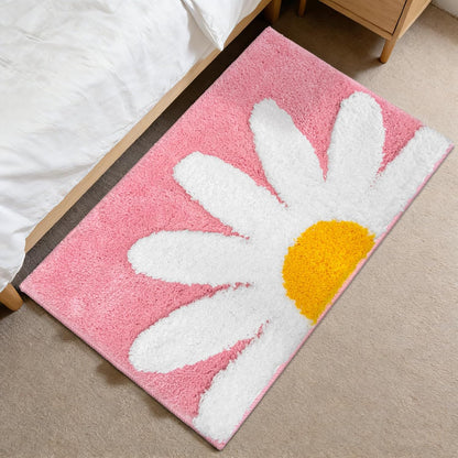 APROPHIC Pink Bathroom Rug, Daisy Bath Mat White and Yellow Floral Non-Slip Super Absorbent Carpet, Spring Bath Decor Microfiber Soft Plush Machine Washable Bathtub Mats for Shower Tub, Sink,17X24 in