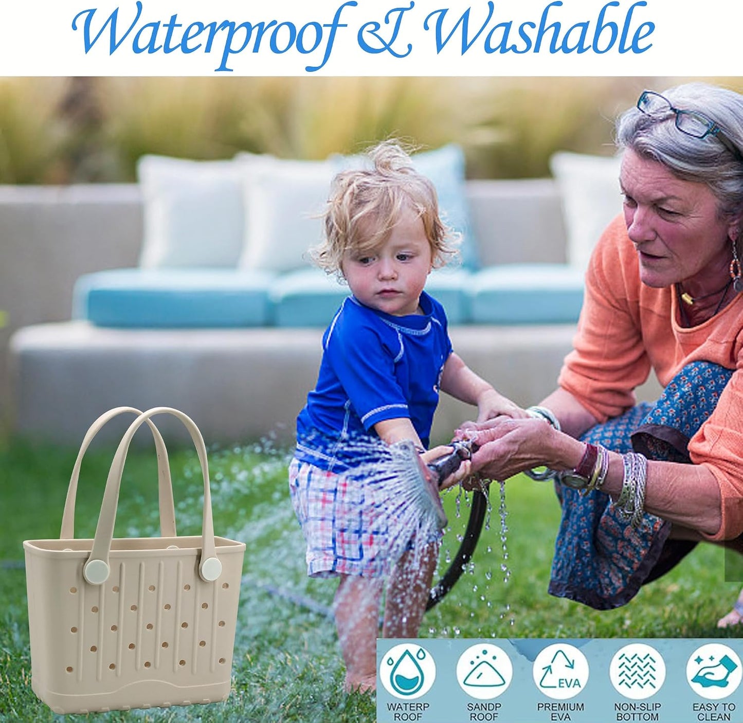 Rubber Tote Bag Small Beach Bag Waterproof Travel Bags Washable Tote Portable Handbag for Sports Beach Outdoor