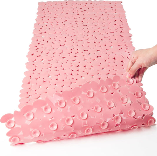 SONGZIMING Pebble Bath Mat for Bathtub to Anti Slip Bathtub Mat in Shower with 16 Inches by 35 Inches (Pink)