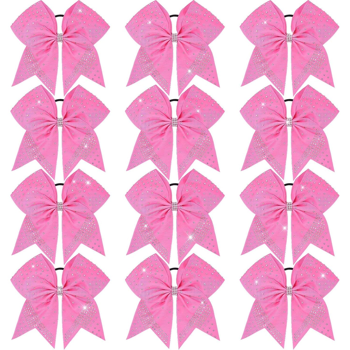 Oaoleer 12PCS Glitter Cheer Hair Bows for Cheerleading, 7inch Large Jumbo Cheer Bow with Ponytail Holder for Teen Girls Softball Cheerleader (Pink)
