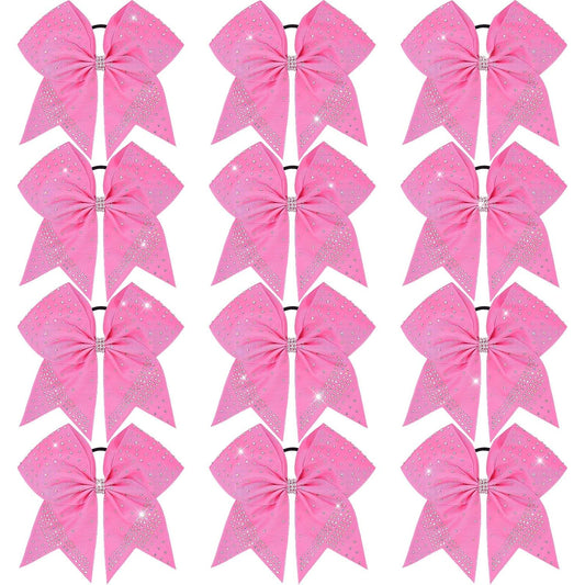 Oaoleer 12PCS Glitter Cheer Hair Bows for Cheerleading, 7inch Large Jumbo Cheer Bow with Ponytail Holder for Teen Girls Softball Cheerleader (Pink)