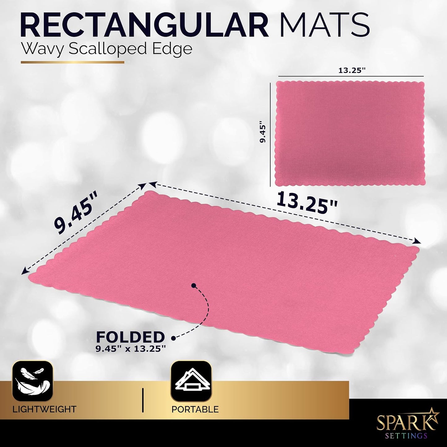 Paper Placemat Disposable, Bright Pink Place Mats with Scalloped Edges, Durable Paper Placemat for Holiday Wedding Party Supplies Decor, 9.75 X 14 Inches, Pack of 50 - by SparkSettings