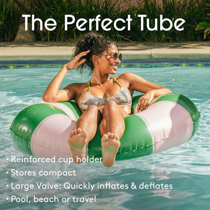 FUNBOY Giant Stripe Inflatable Pool Float with Cup Holder, 48" Adult Inner Tube Swim Ring Pool Lounger