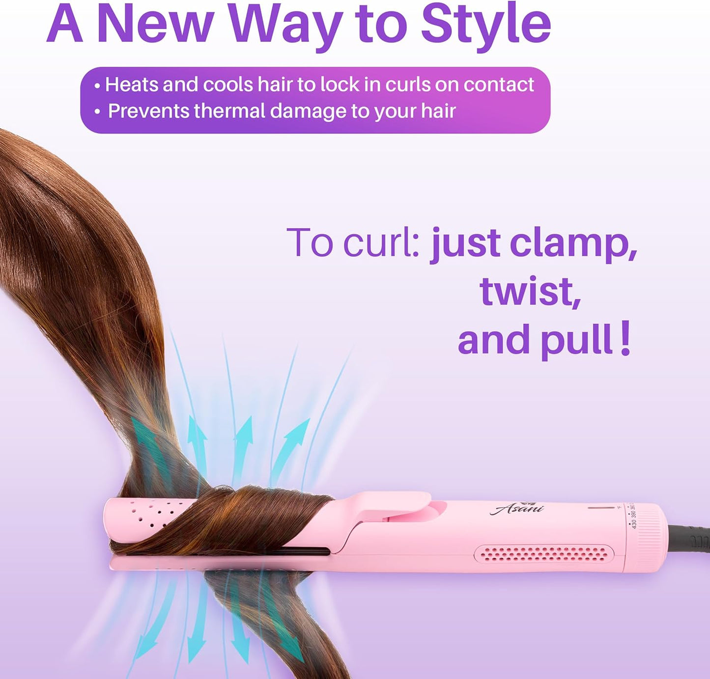 Asani 360° Airflow Styler - 2-in-1 Professional Curling Wand & Hair Straightener - Flat Iron Curler with Cooling Fan, Air Vents - Crimper Styling Tool for Volume & All-Day Curls - for All Hair (Pink)