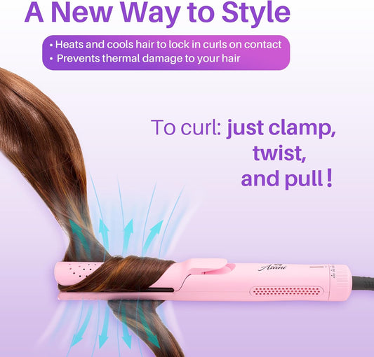 Asani 360° Airflow Styler - 2-in-1 Professional Curling Wand & Hair Straightener - Flat Iron Curler with Cooling Fan, Air Vents - Crimper Styling Tool for Volume & All-Day Curls - for All Hair (Pink)