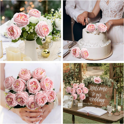 4 Pcs Real Touch Peonies Artificial Flowers, 3.5'' Big Bloom Austin Rose Peony Latex Fake Flower with Stems for Wedding Bouquet Party Valentines Arrangement Home Kitchen (Light Pink)