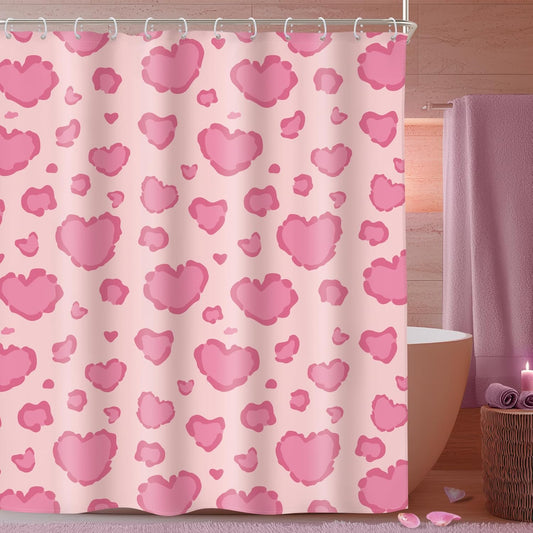 Riyidecor Girly Pink Cheetah Print Shower Curtain Cute Leopard Print Love Heart Lovely Retro Abstract Vintage 60Wx72H Inch Women Decor Bathroom Polyester Waterproof 12 Pack Hooks