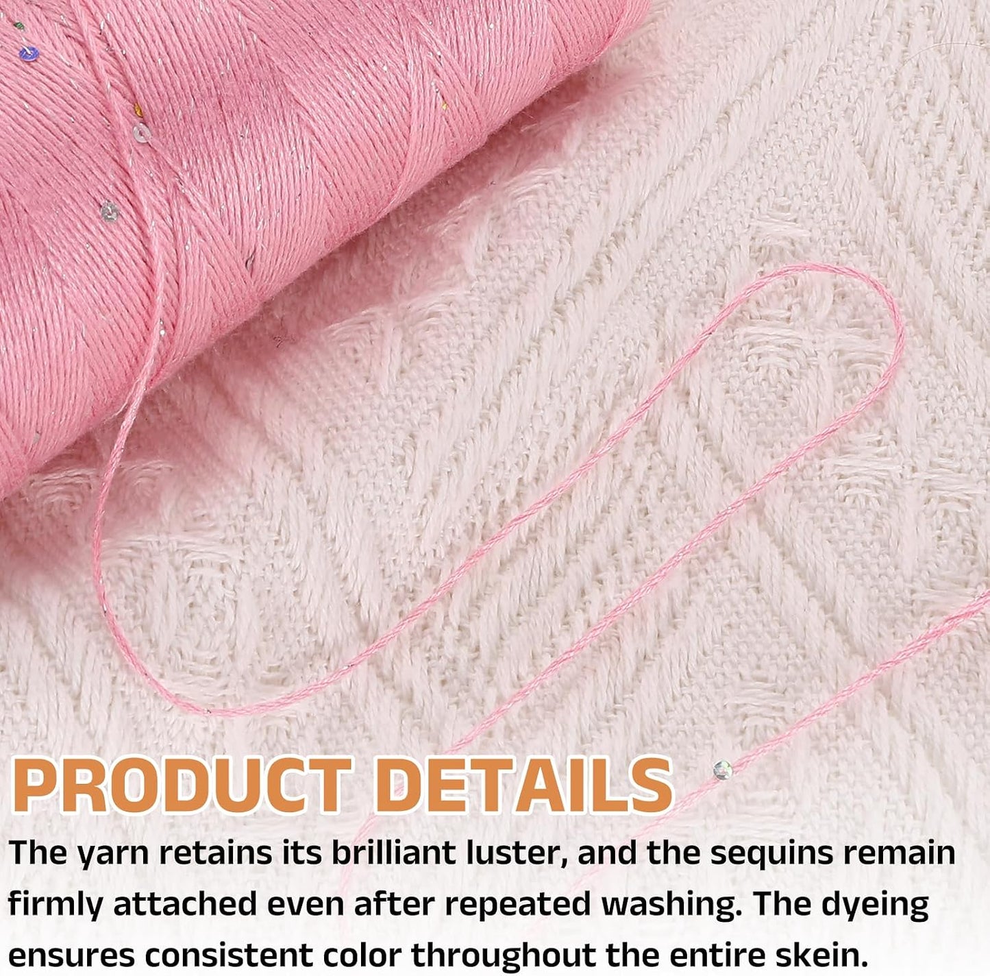 uxcell Cotton Silk Yarn Mercerized Cotton Silk Blend Sparkly Yarn with Sequins, 6-Ply Metallic Knitting and Crochet Thread for Hand Knitting Crocheting DIY Craft, 50g (Peach Pink)