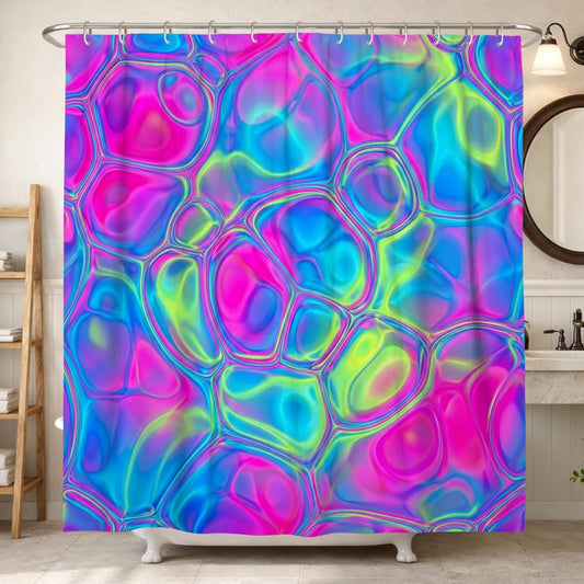 Bubble Shower Curtain, Modern Abstract Waves Circle Summer Peach Washable with Hooks Bathtub Cloth Curtains for Bathroom Bathtub Apartment Decor 72x72 Inch