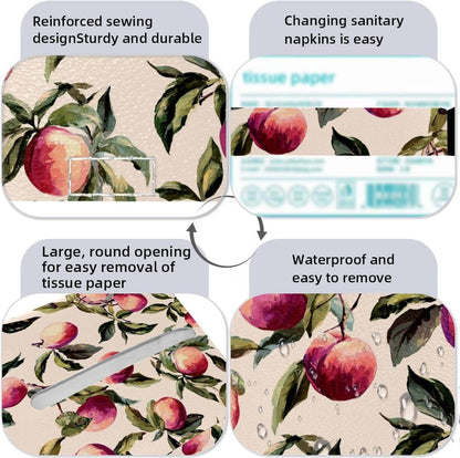 2 Pack Pink Peach Pattern (2) Tissue Box Holder Cover Square Leather Tissue Organizer Portable Decorative Facial Paper Case
