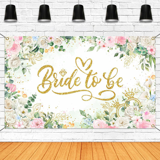 Mocsicka Bride to Be Banner Floral Bridal Shower Party Backdrop Spring Flowers Wedding Party Decorations Pink for Engagement Background for Photography (Pink and Gold, 70.8 x 43.3 Inch)