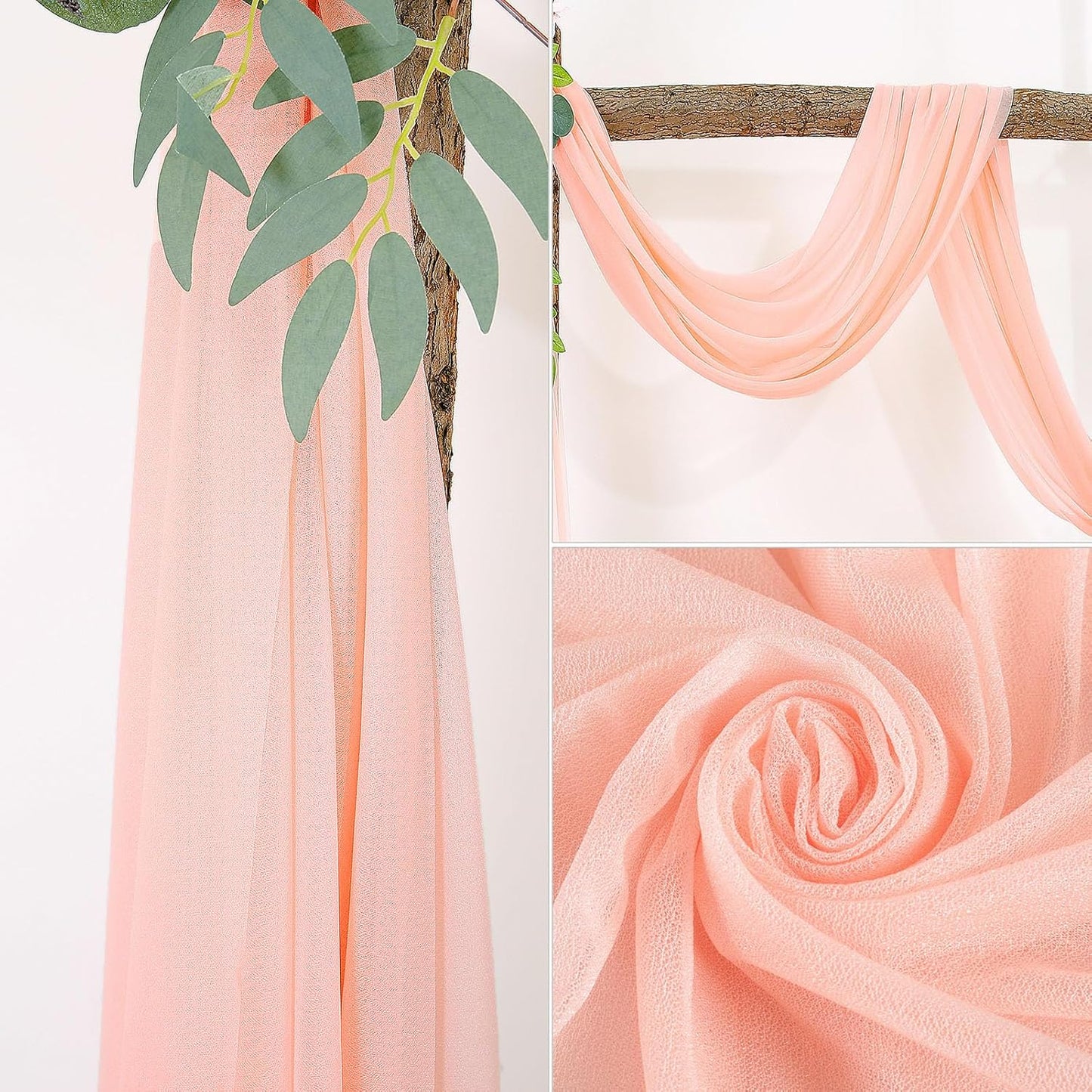 BOYOUTH Pale Peach Voile Swag Scarf Valances Curtains,Long Sheer Chiffon Fabric Backdrop Curtains Scarves for Wedding Arch Draping,Party Outdoor Decor,30 by 118 Inches,1 Panel