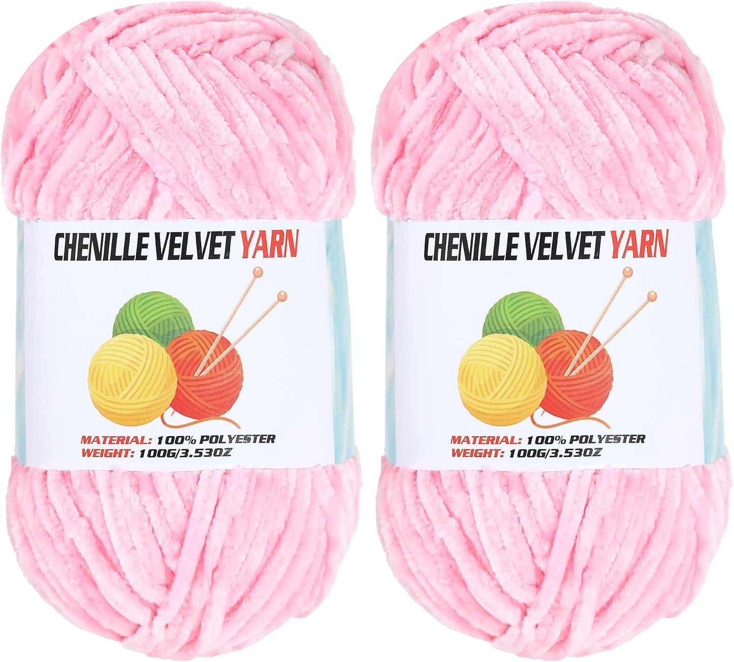 2 * 100g Velvet Chenille Chunky Yarn, Handcrafts Weaving Soft Chenille Yarn for Crocheting Clearance, Used for Making Baby Yarn Blanket, Clothes, Knitting Creations (Pink)