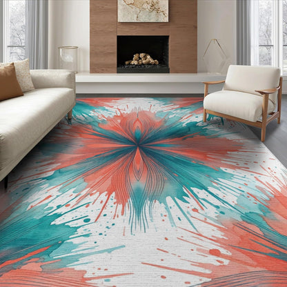 8'x10' Washable Modern Geometric Large Rug, Coral Non-Shedding Pet Friendly Carpet for King Size Bedroom, Master Suite, Under Bed, Foldable Easy Care Mat | Ref:2122582