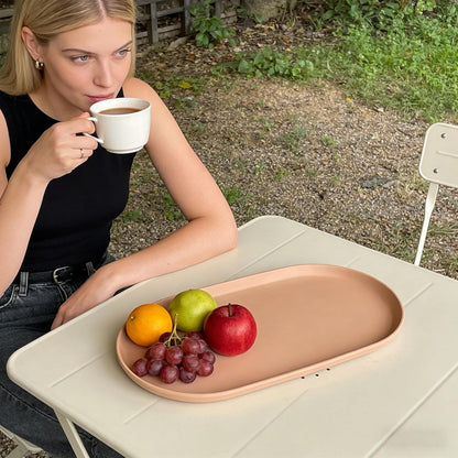 Elliptical Plastic Serving Fruit Tray, Multi-Purpose Snack Organizer Tray, Modern Catchall for Coffee Table, Dessert Jewelry Home Decor Tray in Matte/Glossy Finish (Peach Pink)